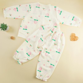 Vicloon Toddler Kid Baby Girls Sleepwear, 2Pcs Toddler Girl Pajamas Set, 100% Polyester Toddlers Baby Girl Pajama Sets, Loungewear for Little Girls Cute Peach Print Sleepwear, Shirt Top, Long Pants