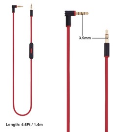 Replacement Solo 4 Audio Cable Cord with Inline Mic and Volume Control Compatible with Beats Headphone Solo/Studio/Pro/Detox/Wireless/Mixr/Executive/Pill HD Sound Quality, Dual 3.5mm Plugs (Red)
