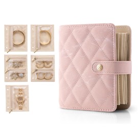Vlando Small Jewelry Book Organizer - Leather Travel Jewelry Case with 5 Detachable Pages for Necklaces, Rings, Earrings, Tangle-Free, Giftable, Seashell Pink