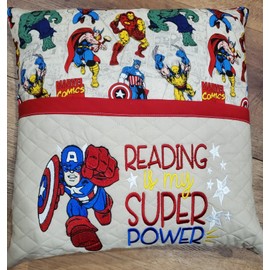 Handmade Captain America Reading Book Pocket Pillow 16"X16"