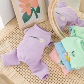 Dog Clothes Stock Clearance Cat Pastel Embroidered All-in-One Daily Outfit