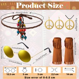 18 Pcs 60s 70s Outfits for Women Hippie Costume Set Disco Outfit Retro Groovy Dress Hippie Vest Earrings Peace Necklace (Stylish Style, Large)