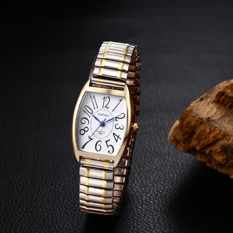 Oidea Elastic Strap Watch for Women: Gold Silver Rectangular Women's