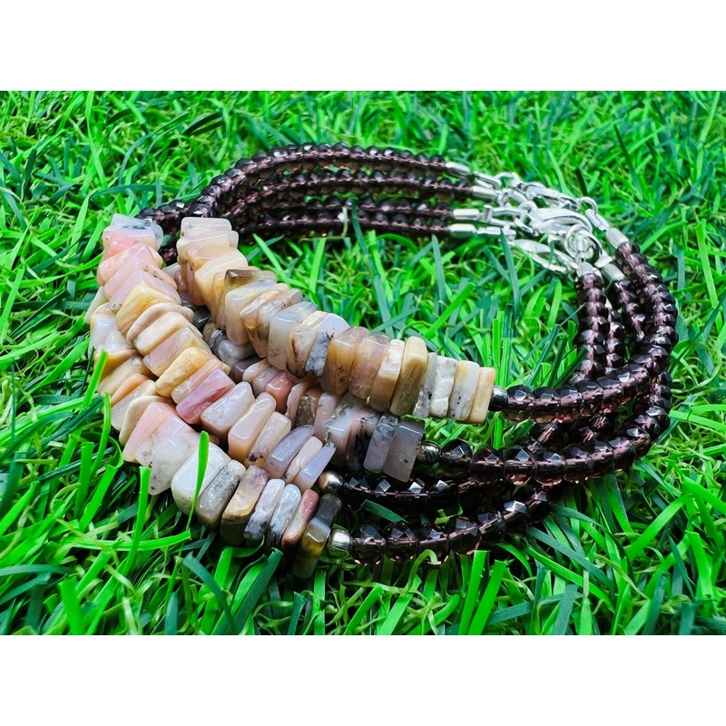 LKBEADS Unisex Pink Garnet Quartz & Peach Moonstone Rondelle &