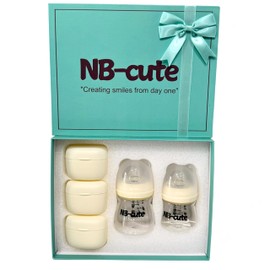 NB-Cute, Glass Baby Bottles Sets Anti-Colic, BPA-Free, Wide Neck, Soft Silicone Nipple with Natural Response, 2-Pack + 3 Extra Nipples (Nipple, Spoon, Duckbill) Borosilicate Gass Bottle (Aqua Blue)