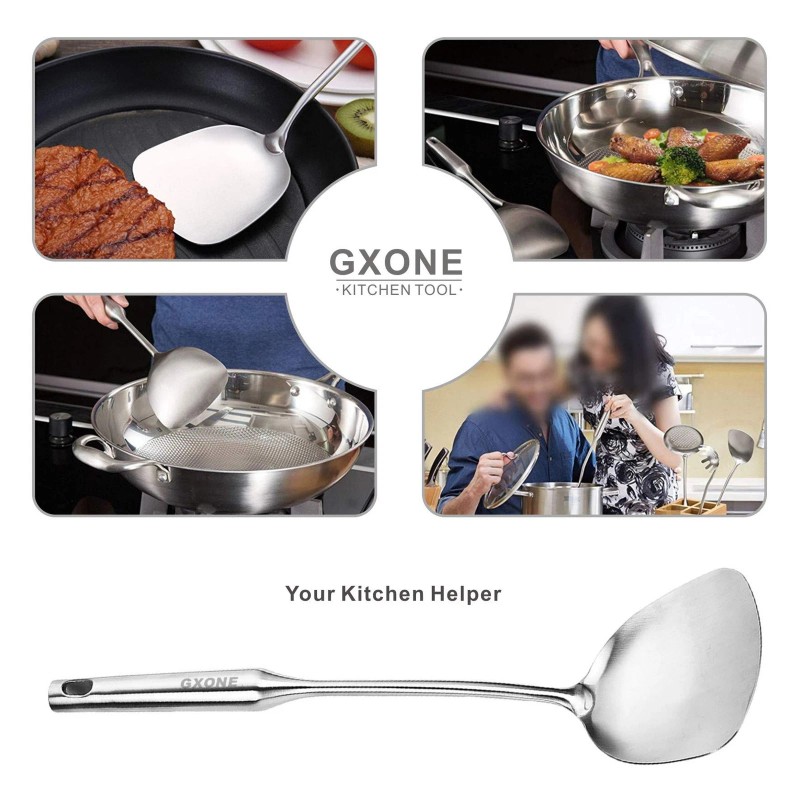 Gxone Wok Spatula Stainless Steel, Wide Metal Spatula with Hollow