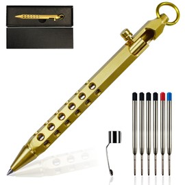 Bolt Action Pen, Solid Brass edc Pen Six-edge Pocket Pen Metal Tactical Pen with Refills and Clip YUEZUDPO Signature Pen for Business, Christmas, Birthday (Gold)