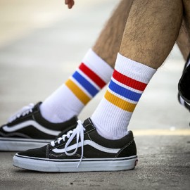Spirit of 76 Men's & Women's Striped Retro Socks, White - Red - Blue - Yellow