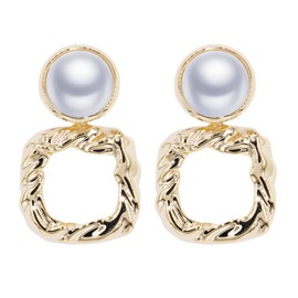 BiBeary Simulated Pearl Square Statement Women's Earrings Vintage Style Art Deco Prom Party, Zirconia, simulated pearl