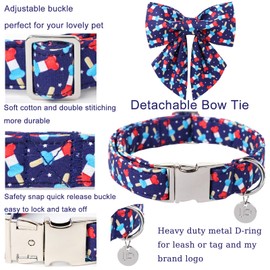 Patriotic Bow Tie Collar - American Flag Design for Medium Dogs, Comfortable Summer Collar with Metal Buckle, Neck 13.5-22in