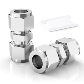ERGAOBOY 2 Pcs 8mm OD x 8mm OD 304 Stainless Steel Compression Tube Union Connector, Heay Duty SUS 304 Compression Fitting