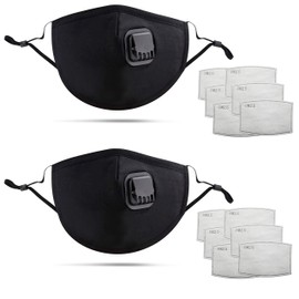 2PCS 5 Layer Breathable Cotton Face Mask with Filter – Reusable Black Face Masks Washable Uk with Adjustable Ear Straps, Nose Wire & 12 Replaceable Filters for Unisex