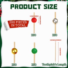 200 Pcs Christmas Cocktail Picks 4.7 Inch Christmas Colorful Bead Handmade Sticks Bamboo Pearl Toothpicks Cocktail Sticks for Drinks Christmas Day Decorations Cupcake Toppers Cocktail Party Supplies