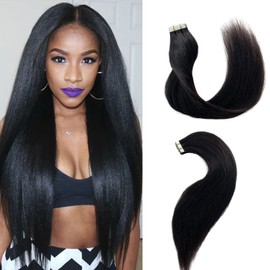 Human Hair Tape in Extensions for Black Women, OiMiGO Yaki Straight Tape in Extensions 50g Tape ins Extension 20 Pieces 22 Inch Soft Brazilian Remy Hair Yaki Tape Hair Extensions Human Hair
