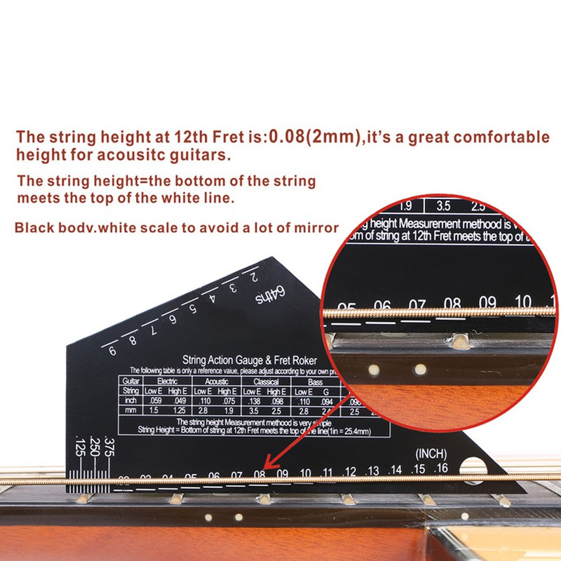 Guitar String Action Gauge Ruler Tool Stainless Steel Electric Guitar