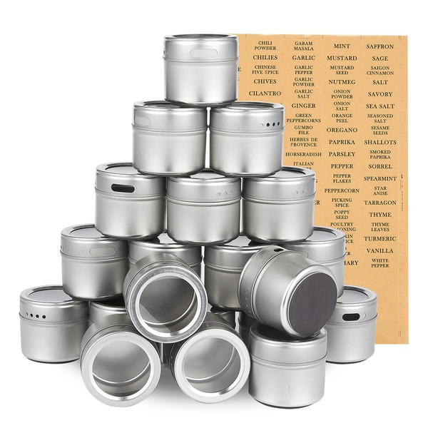 Magnetic Spice Containers, 3.4 Oz Spice Tins with Clear Lid (94 Labels, 20 Jars)