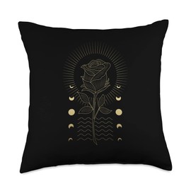 Magic Spiritual Golden Esoteric Symbols Mystical Golden Symbol Rose Sun Water Moon Phase Throw Pillow, 18x18, Multicolor