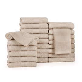 Ample Decor Quick Dry Washcloths Set of 24 - Wash Cloth Designed Exfoliate Your Hands, Body or Face -Ultra Absorbent 100% Ring Spun Cotton - Size 12" X 12" - Colors Beige