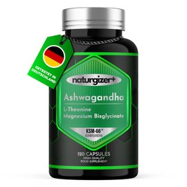 Ashwagandha KSM-66 with L-Theanine and Magnesium Bisglycinate, 3-in-1 Complex Formula for Your Daily Wellness Routine, High Purity, 120 Vegan Capsules Naturgizer+