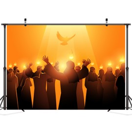 CORFOTO Pentecost Sunday Backdrop 8x6ft Holy Spirit Dove in Tongues Fire Biblical Christians Religious Culture Background for Pentecost Day Banner Jesus Christ Church Christian Baptism Decor