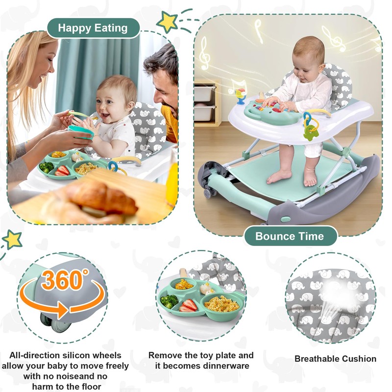 Foldable Baby 5-in-1 Activity Walker - Rocker, Activity Center, Bouncer,