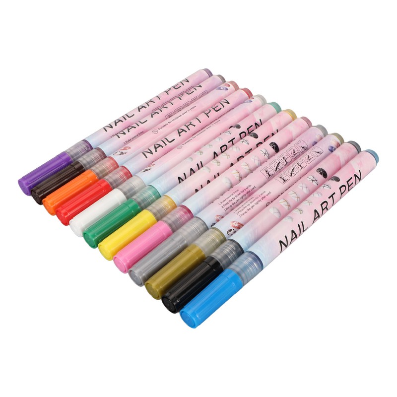 12Pcs 3D Nail Polish Pens 0.5mm Tip Bright Colors Easy