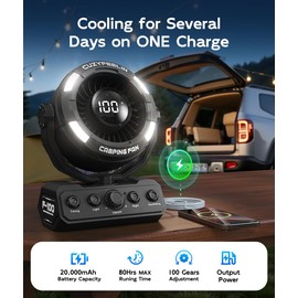 Rechargeable Portable Fan - Versatility Camping Fan with LED Light & Hook - MAX 80H Cooling Time, Large Capacity Battery, 100 Speeds, 180° Oscillation - for Table, Outdoor, Tent, Travel