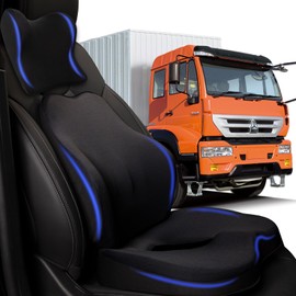 Truck Seat Cushion, 3PC 100% Memory Foam Seat Cushion for Truck Driver, Black Truck Driver Seat Cushion & Back Support, Semi Truck Accessories for Men Seat - 18x14.5x3.5in, Lumbar Cushion-16.5x15.4x5"