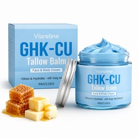 GHK-Cu Copper Peptide Face & Body Cream, Whipped Beef Tallow Balm with Honey, Copper Peptide Moisturizer for Face & Body, Deep Hydration, Skin Barrier Support, Daily Moisturizing Cream, 2.12 Oz
