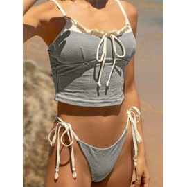 seamoly - Conjunto de tankini de cobertura completa con diseño de hojas florales, Negro 01, Large