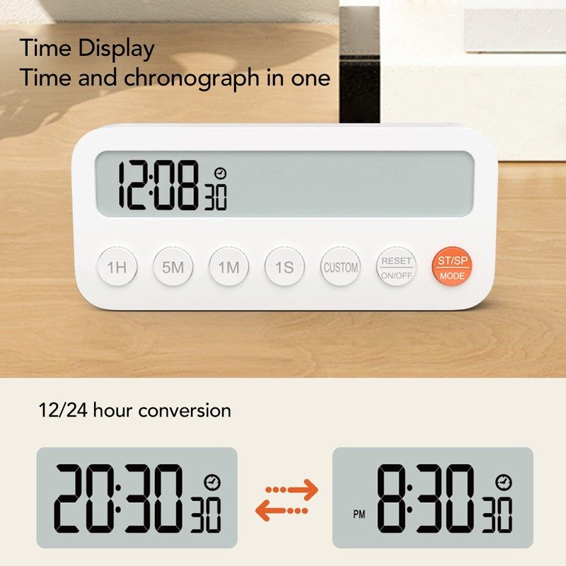 Digital Kitchen Timer, Visual Timers with Large LED Display, Adjustable