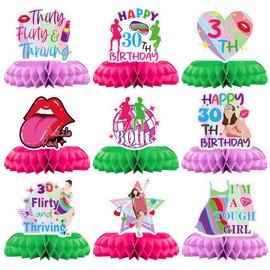 Thirty Flirty and Thriving Decorations - 9 Pcs 30 Flirty and Thriving Birthday Honeycomb Centerpieces Talk Thirty to Me Bday Table Decor for Women 30 Years Old Supplies