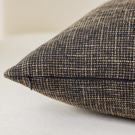 Kevin Textile Textural Faux Linen Throw Cushion Pillow Covers Shams for Couch, Invisible Zipper, 55x55CM(Set of 2,Black Gold)