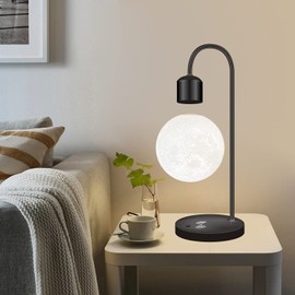 Floatidea Magnetic Levitating Moon Lamp Levitation Plastic Black Table LED Night Light Zero-Gravity Floating Desk Toys for Decoration Gifts Present with Phone Wireless Charging Pad