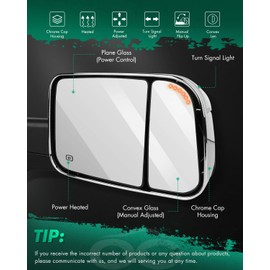 SCITOO Towing Mirrors Power Adjusted Heated LED Turn Signal Light Chrome Tow Mirrors Replacement Fit for 2002-2008 For Dodge For Ram 1500 2003-2008 For Dodge For Ram 2500 3500 Pair Truck