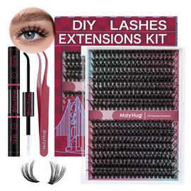 Mayhug Eyelash Extensions Set, 50D Lash Extension Set, 9-16 mm Cluster Lashes, 320 Pieces, D Curl, Individual Eyelashes, Natural DIY Lash Extension Set for Beginners