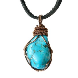 Designs by Nature Gems Handmade Unisex Turquoise Necklace 24 inch Black Leather Cord Antique Bronze, December Birthstone