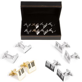 MRCUFF Piano Keys Grand Music 4 Pairs Cufflinks in a Presentation Gift Box & Polishing Cloth