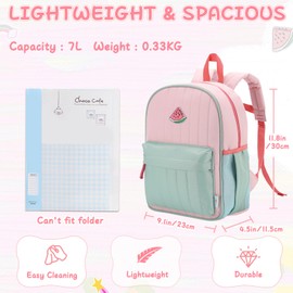 VASCHY Toddler Girls Backpack, Kids' Small Lightweight Quilted School Bag Color-blocked Bookbag for Kindergarten Children Light Pink Green