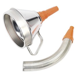 Sealey FM16F Metal Funnel with Flexible Spout and Filter, 160mm