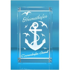 VIP-LASER 3D Glass Cuboid I Home Port Timmendorfer Beach I Souvenir Gift North Sea Holiday