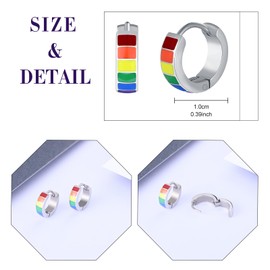 feilok Earrings Stainless Steel Rainbow Hoop Earrings Cartilage Huggie Men's Stud Earrings for Men Women, Stainless Steel