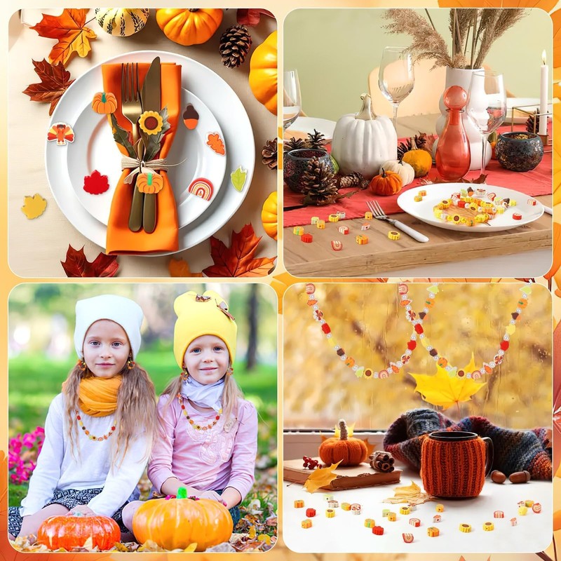 Augshy 300Pcs Fall Clay Beads for Jewelry Making, Thanksgiving Autumn