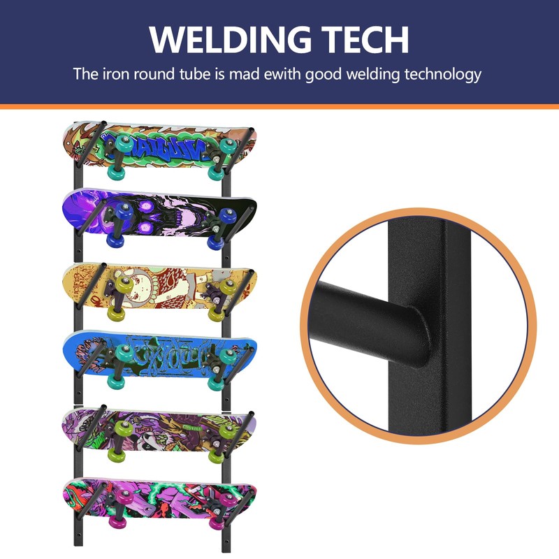 Skateboard Rack-6-Tier Skateboard Wall Mount & Snowboard Rack –Snowboard Wall