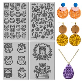 CONCHLERY 4 Sheets Clay Texture Sheets Owl Flowers Plants Books 4x2.6 Inch