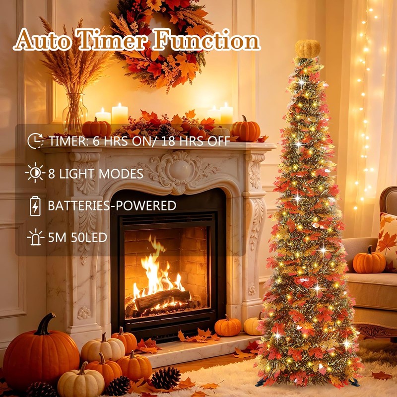 5 FT Pop Up Fall Tree with Timer Lights &