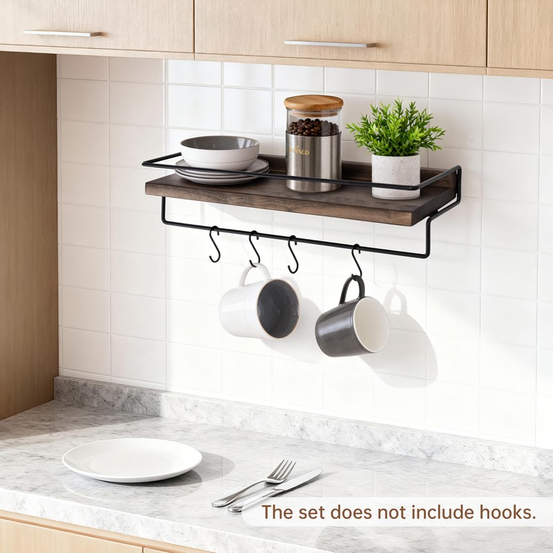 Bathroom Floating Shelves With Towel Bar - Solid Walnut Wooden