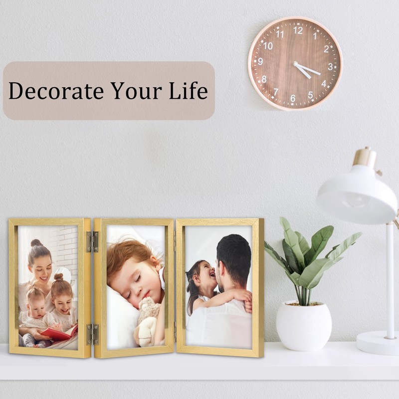 ORIVAN 5x7 Triple Picture Frame Hinged 3 Photos Folding Photo