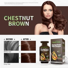 Herbishh Hair Color Shampoo 10 Sachet +1 Argan Hair Mask Pouch | 3 in 1 Hair Dye | PPD Free | Easy to Use | Gray Coverage | Travel Size | Available in 6 Colors | Long Lasting Hair Color (Chestnut Brown)