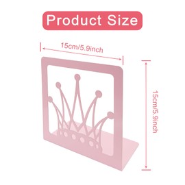1 Pair Pink Crown Bookends,Metal Book End Hollow Unique King Queen Royal Crown Nonskid Iron Desk Organizer Holder for Kid Girl Student Bookshelf Divider Home Library School Office Décor